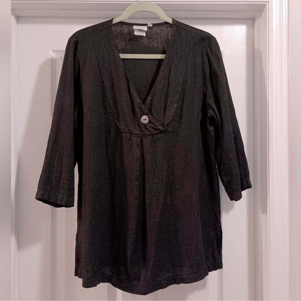 Hot Cotton Black Linen 3/4 sleeve Tunic Top  Langenlook size Small